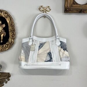 Vintage Genuine Leather White Patchwork Shoulder Bag Y2K Leather Purse